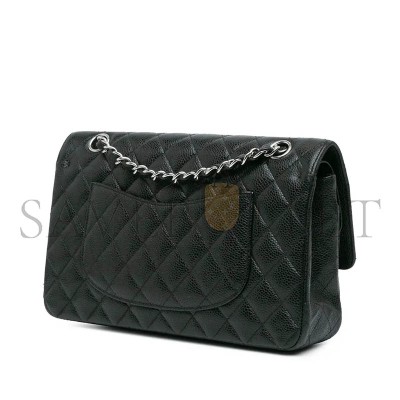 CHANEL MEDIUM CLASSIC FLAP BLACK CAVIAR SILVER HARDWARE  (25.5*16*7.5cm)
